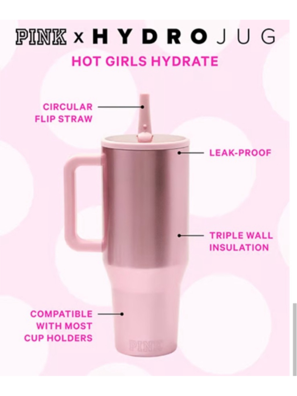 PINK x HydroJug Tumbler Traveler Water Bottle 32oz PINK GLITTER NEW